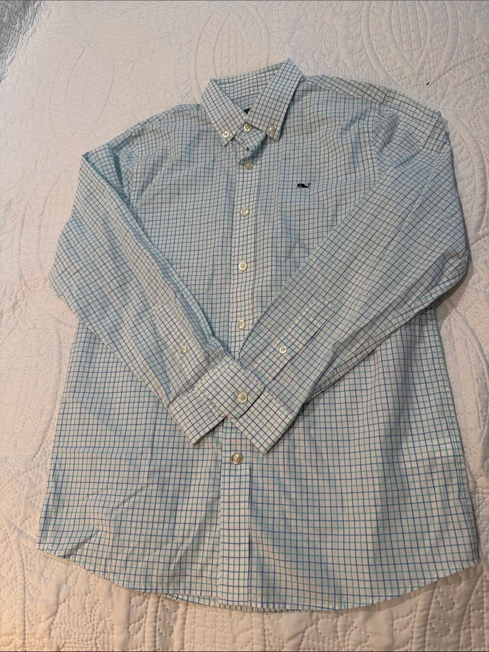 Vineyard Vines Boys Blue/Green/White Check Button-Down Shirt